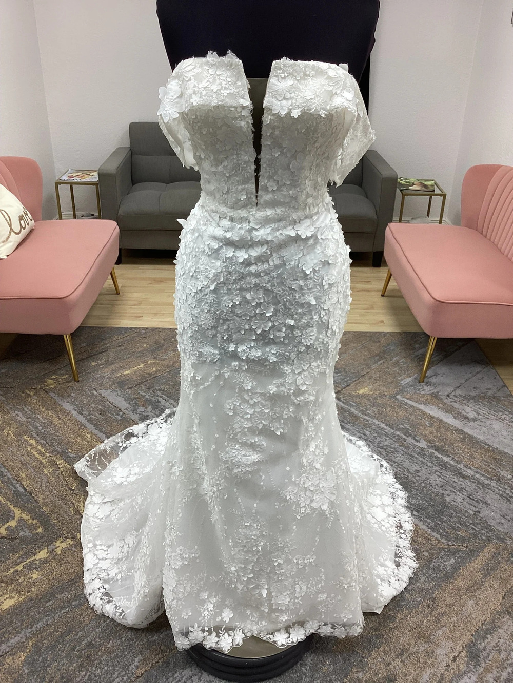 3d Floral Fitted Wedding Dress Sz 10 Ivory